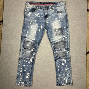 Encrypted Distressed Jeans Mens W40xL30 Patches Paint 90s Retro Skateboard